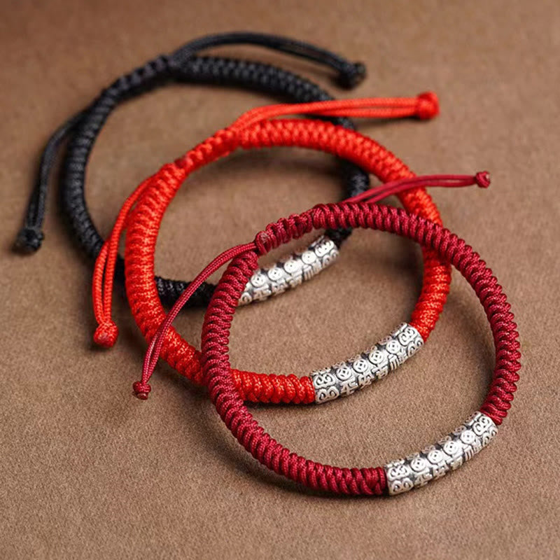 ATELIER-TIBET Bracelet Om Mani Padme Hum Argent 999 & Corde 5mm – Protection & Stabilité