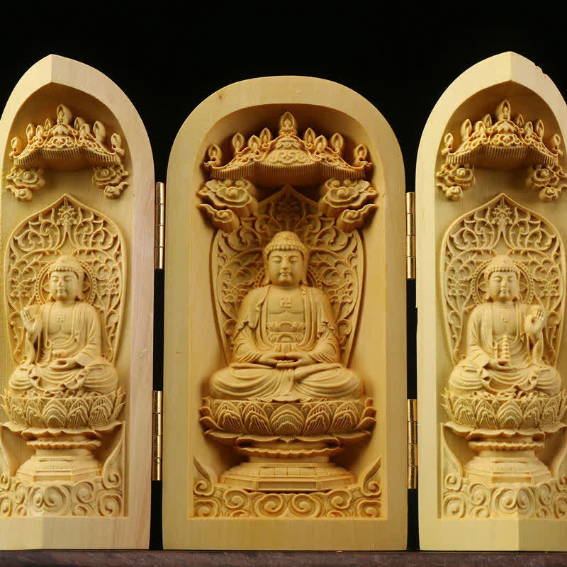 ATELIER-TIBET Autel Spirituel Sculpté en Bois de Buis pour Méditation et Prière