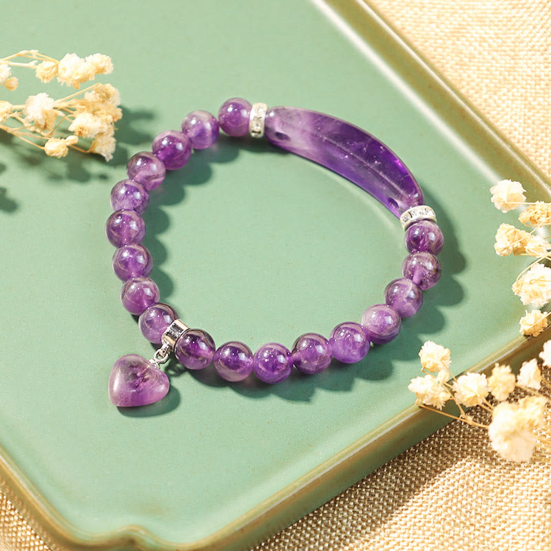 ATELIER-TIBET – Bracelet en Améthyste Naturelle Forme Cœur 8 mm, Perles Artisanales