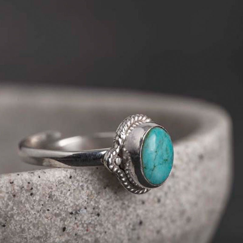 ATELIER-TIBET – Bague Sagesse en Turquoise Naturelle & Argent Sterling 925 – Ajustable Unisexe