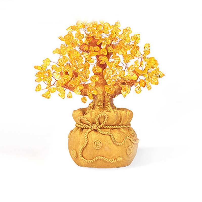 ATELIER-TIBET Citrine naturelle Ornement de pierre précieuse pour arbre à argent - Feng Shui pour la prospérité