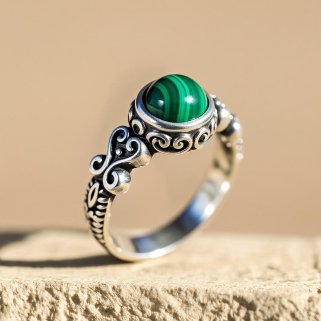 ATELIER-TIBET – Bague “Purification & Harmonie” en Malachite – Équilibre Naturel & Élégance Minérale