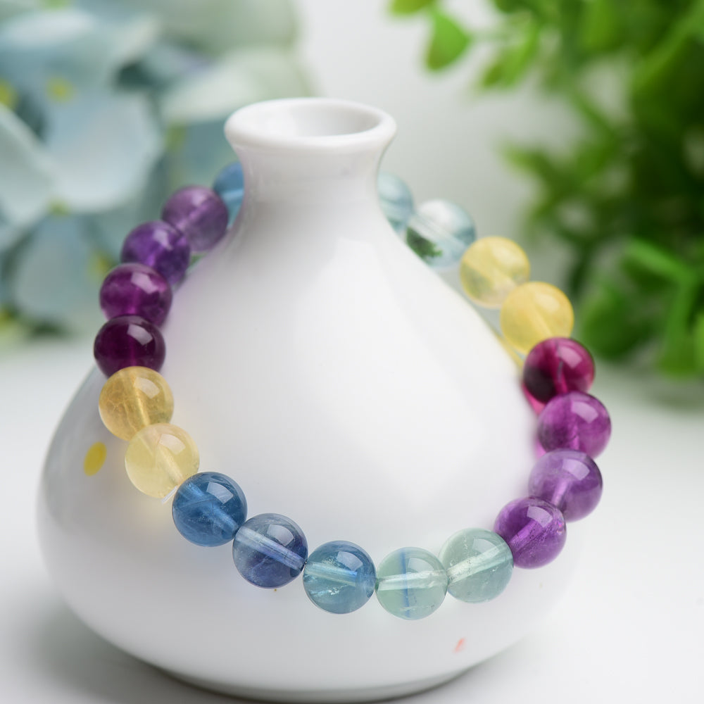 ATELIER-TIBET – Bracelet en Fluorite Naturelle Multicolore – Harmonie & Concentration – Perles 9 mm