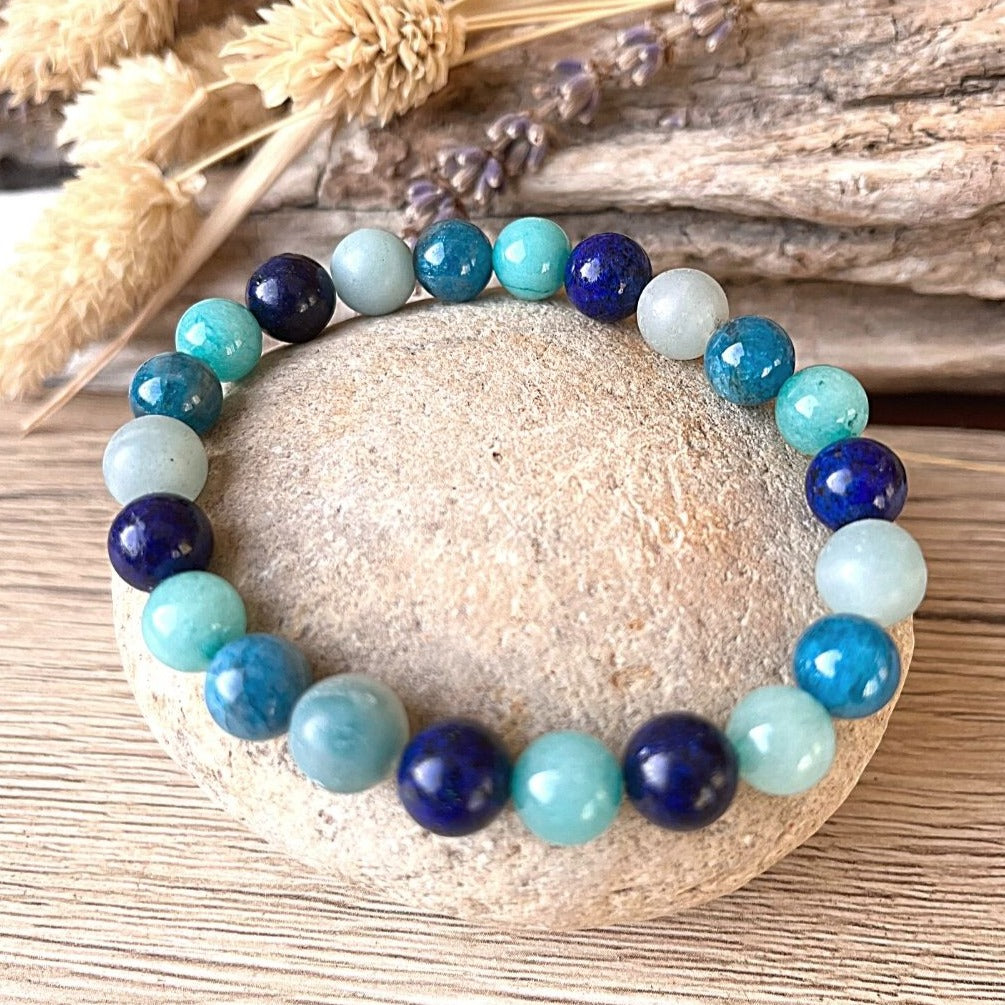 ATELIER-TIBET – Bracelet Océan en Amazonite, Lapis Lazuli, Aigue-Marine & Apatite