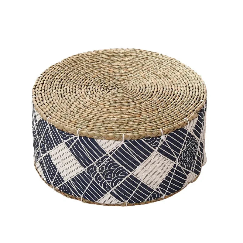 ATELIER-TIBET – Coussin de Méditation Japonais Bleu en Paille Naturelle – 30 × 20 cm