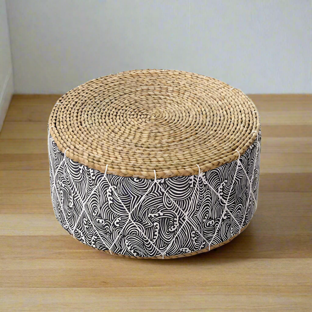 ATELIER-TIBET – Coussin de Méditation Japonais “Vagues” en Paille Naturelle – 30 × 20 cm