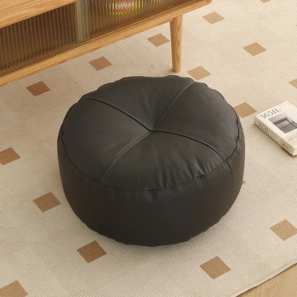 ATELIER-TIBET – Coussin de Sol Rond Japonais en Cuir PU & Particules EPS – 40 × 15 cm