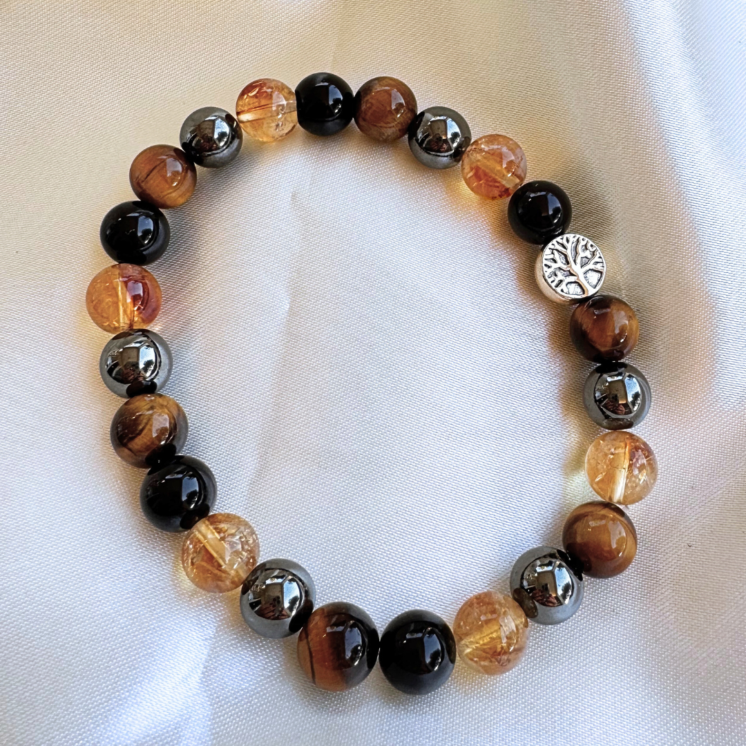 ATELIER-TIBET – Bracelet Force & Lumière en Oeil de Tigre, Citrine, Hématite & Obsidienne