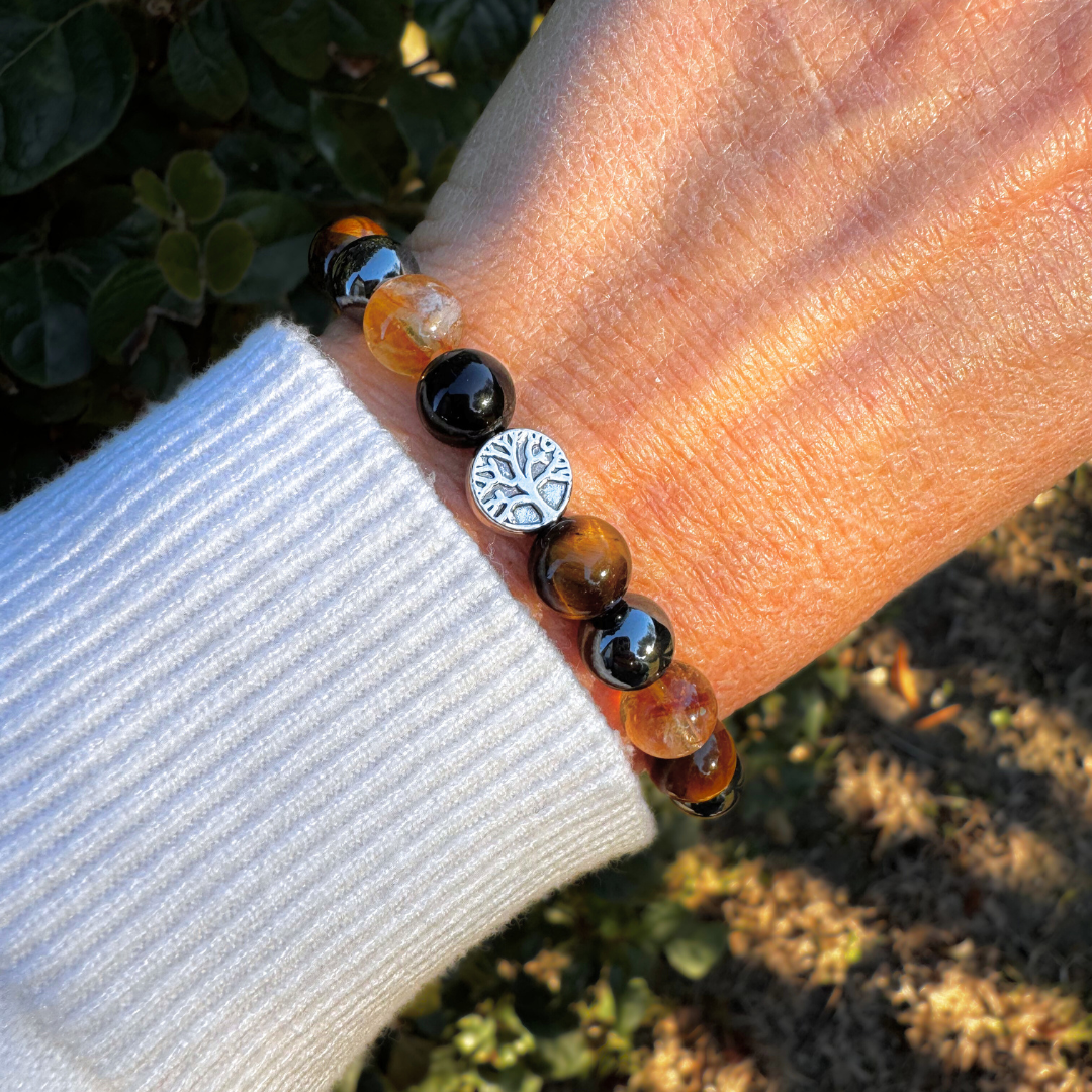 ATELIER-TIBET – Bracelet Force & Lumière en Oeil de Tigre, Citrine, Hématite & Obsidienne
