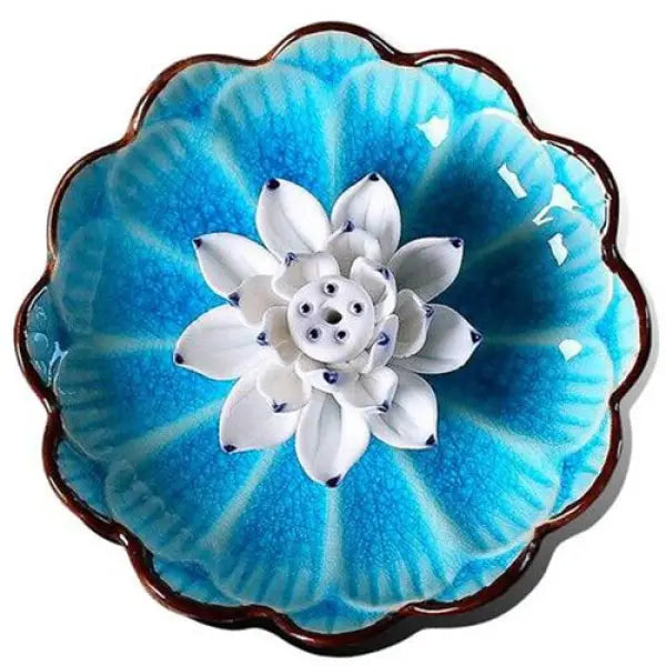 ATELIER-TIBET – Porte-Encens Lotus Sacré en Céramique Émaillée