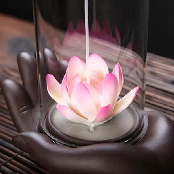 ATELIER-TIBET – Fontaine à Encens Cascade Fleur de Lotus avec Cloche Protectrice