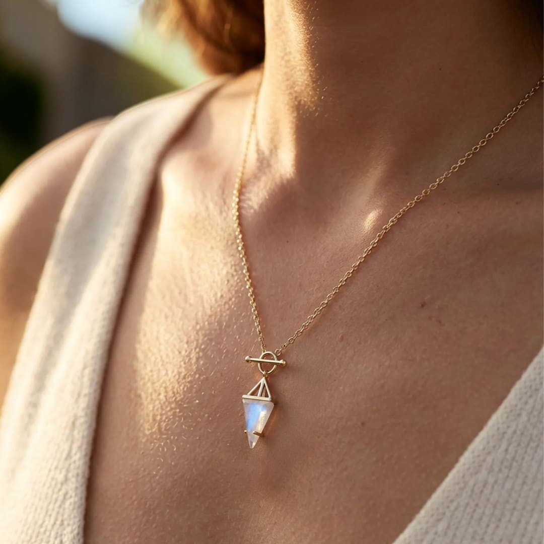 ATELIER-TIBET – Pendentif Pointe d’Équilibre en Pierre de Lune