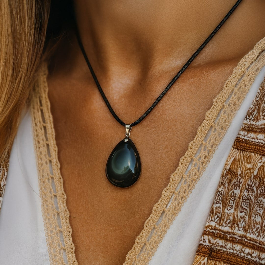 ATELIER-TIBET – Pendentif en Obsidienne Oeil Céleste
