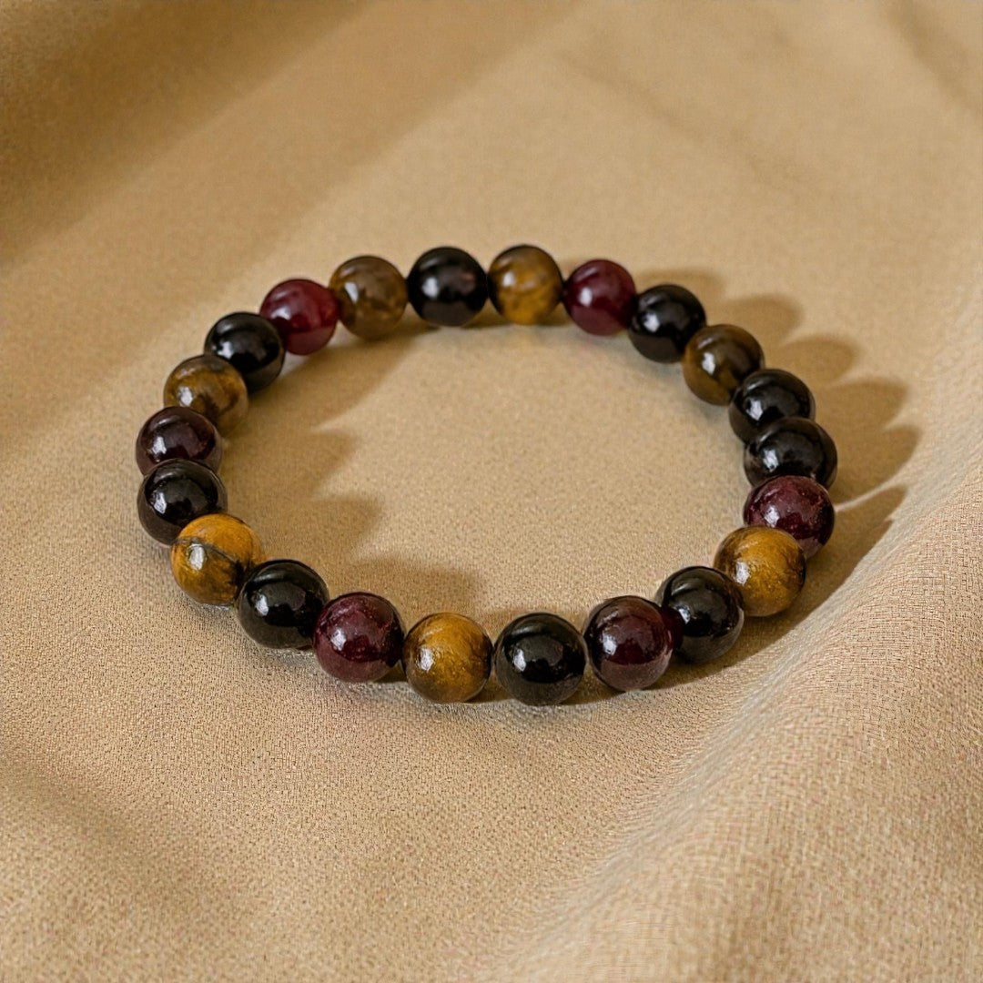 ATELIER-TIBET – Bracelet Réussite & Protection en Oeil de Tigre, Grenat, Tourmaline & Quartz Fumé