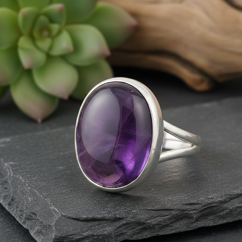 ATELIER-TIBET – Bague “Shanti” en Améthyste – Calme Intérieur & Élégance Apaisante