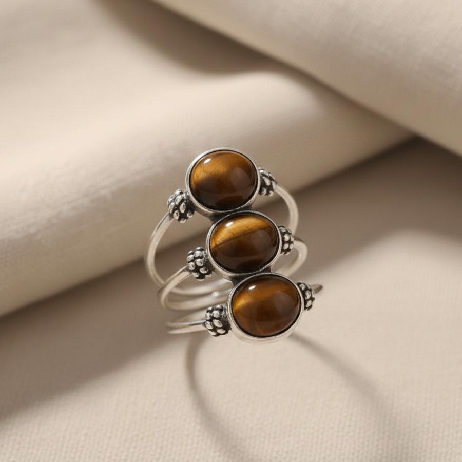 ATELIER-TIBET – Bague Confiance en Œil de Tigre Naturel & Métal Finition Argent