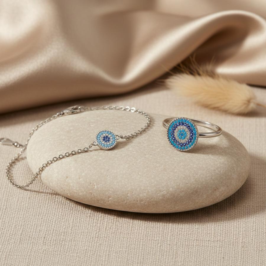 ATELIER-TIBET – Parure Symbolique Œil Bleu “Nazar” – Élégance & Intention