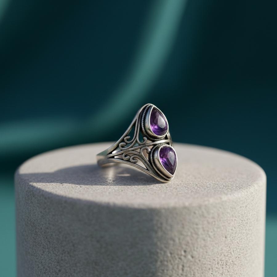 ATELIER-TIBET – Bague Esprit Intuitif en Améthyste & Argent Sterling 925