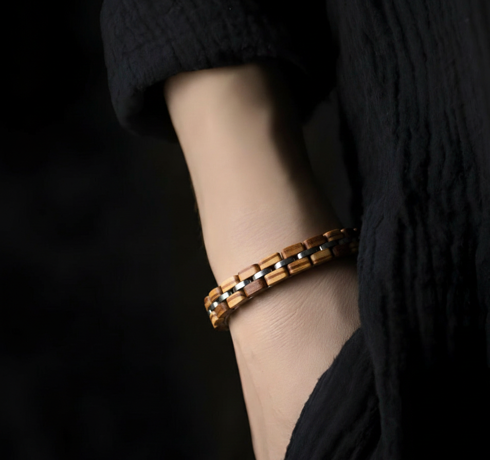 ATELIER-TIBET - Bracelet Cuivre & Bois Noir Sculpté – Accessoire Unisexe Élégant