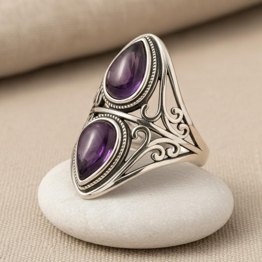 ATELIER-TIBET – Bague Esprit Intuitif en Améthyste & Argent Sterling 925