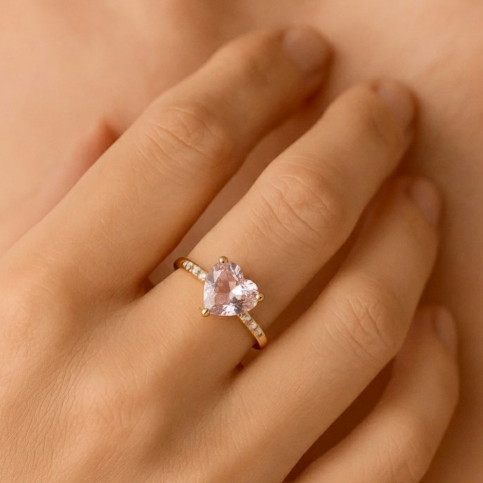 ATELIER-TIBET – Bague Cœur en Quartz Rose “Tendresse Infinie” – Bague ajustable