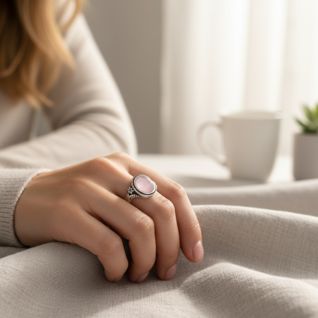 ATELIER-TIBET – Bague “Douceur d’Amour” en Quartz Rose – Harmonie Émotionnelle & Élégance Délicate