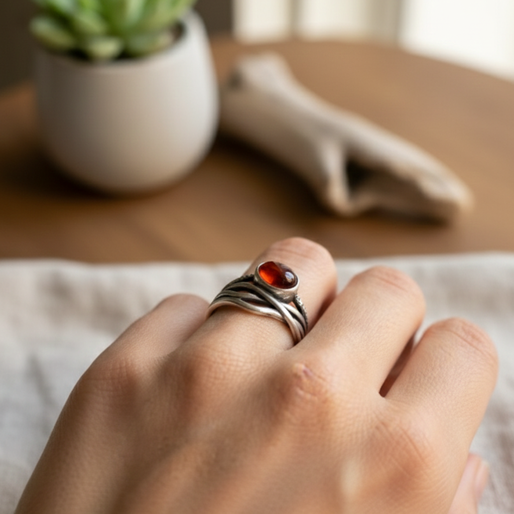 ATELIER-TIBET – Bague “Prema” en Grenat Orange – Vitalité Symbolique & Élégance Lumineuse