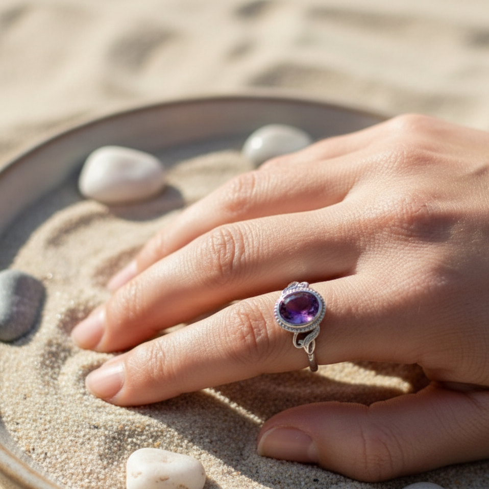 ATELIER-TIBET – Bague Améthyste “Harmonie Purificatrice” – Bague ajustable