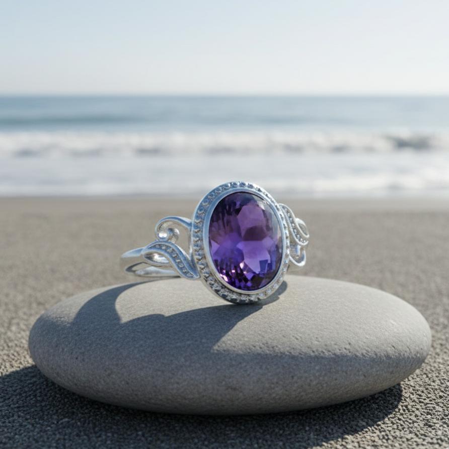 ATELIER-TIBET – Bague Améthyste “Harmonie Purificatrice” – Bague ajustable