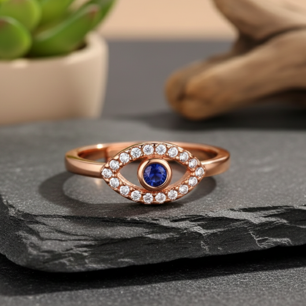 ATELIER-TIBET – Bague “Mauvais Œil” Ajustable – Symbole de Protection & Élégance Lumineuse