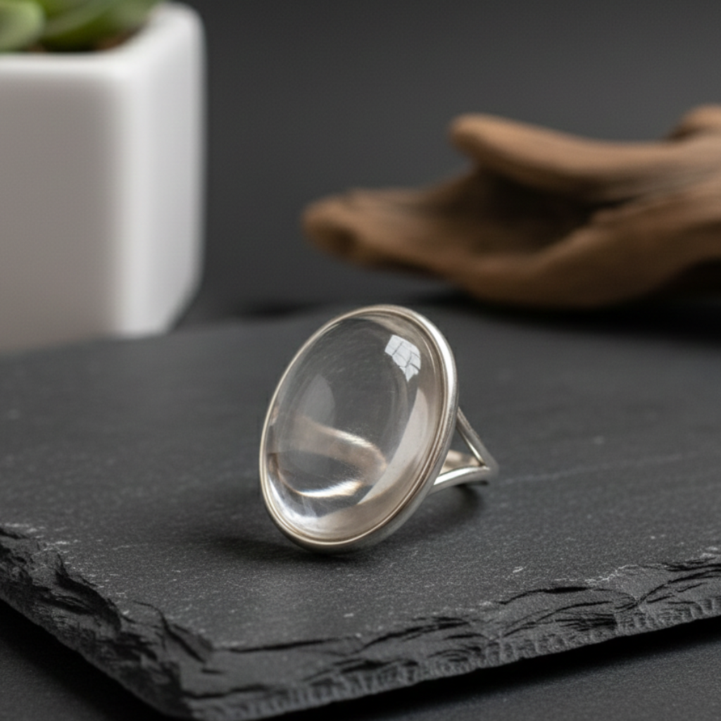 ATELIER-TIBET – Bague “Lumière Pure” en Cristal Clair – Clarté Intérieure & Élégance Essentielle