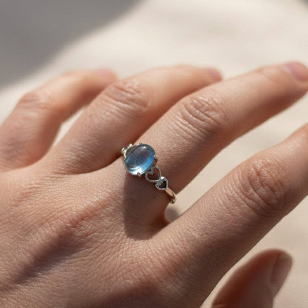 ATELIER-TIBET – Bague Aigue-Marine “Cristal de Mer” – Pierre naturelle & argent – Bague ajustable