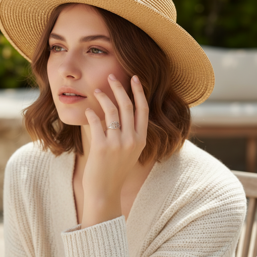 ATELIER-TIBET – Bague Lotus Sacré Réglable – Symbole d’Élévation & Sérénité