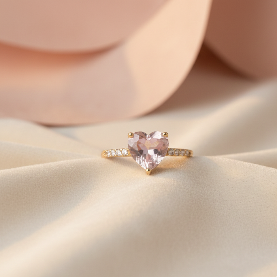 ATELIER-TIBET – Bague Cœur en Quartz Rose “Tendresse Infinie” – Bague ajustable