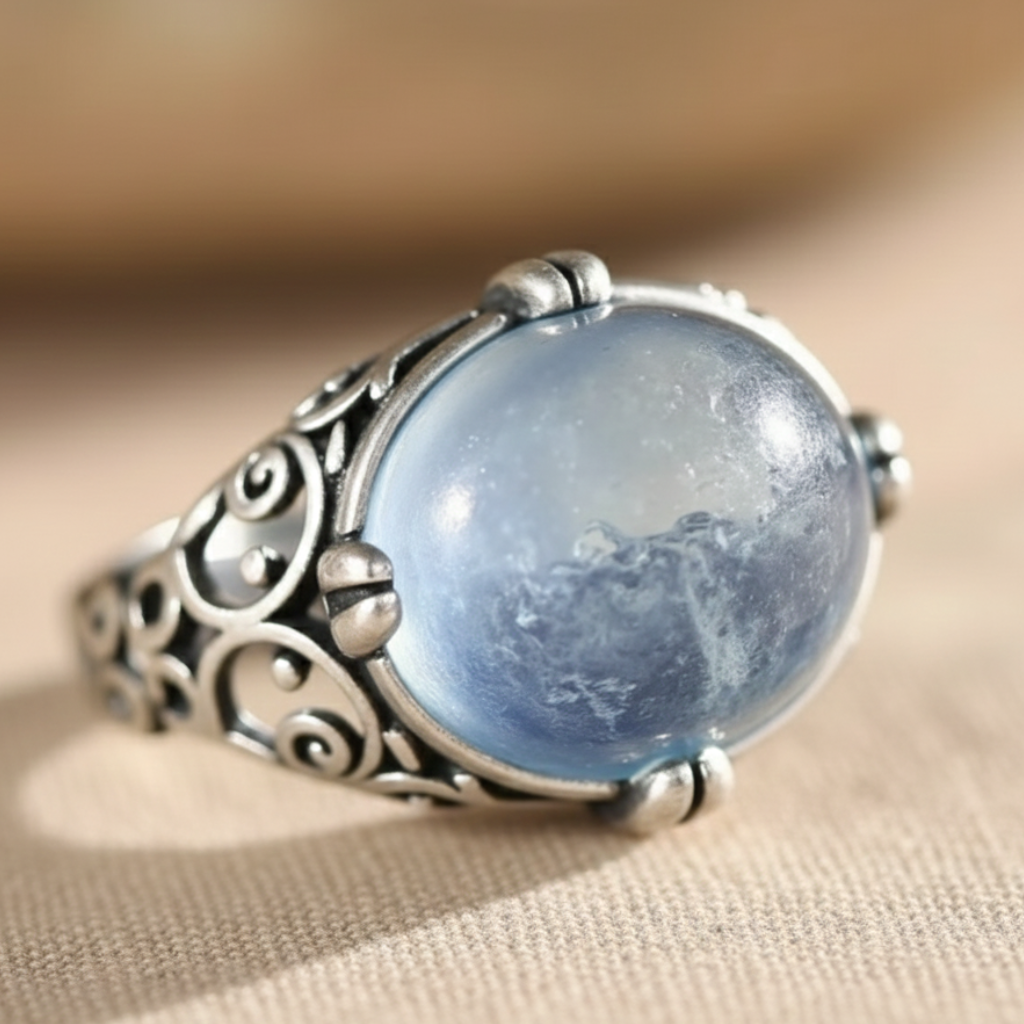 ATELIER-TIBET – Bague Aigue-Marine “Voix de l’Âme” – Argent – Bague ajustable