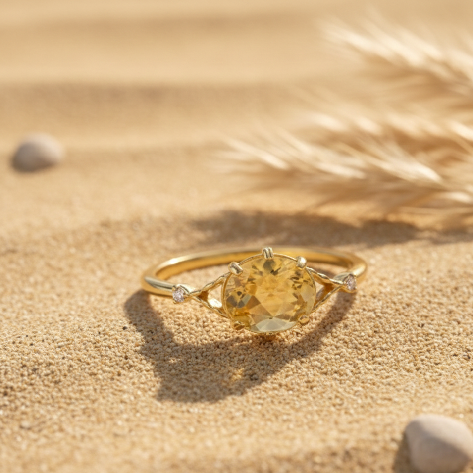 ATELIER-TIBET – Bague Citrine “Rayon de Joie” – Pierre naturelle & plaqué or