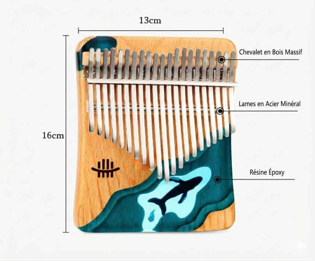 Kalimba 17 et 21 touches « Ocean » – Instrument à pouce en bois, format complet