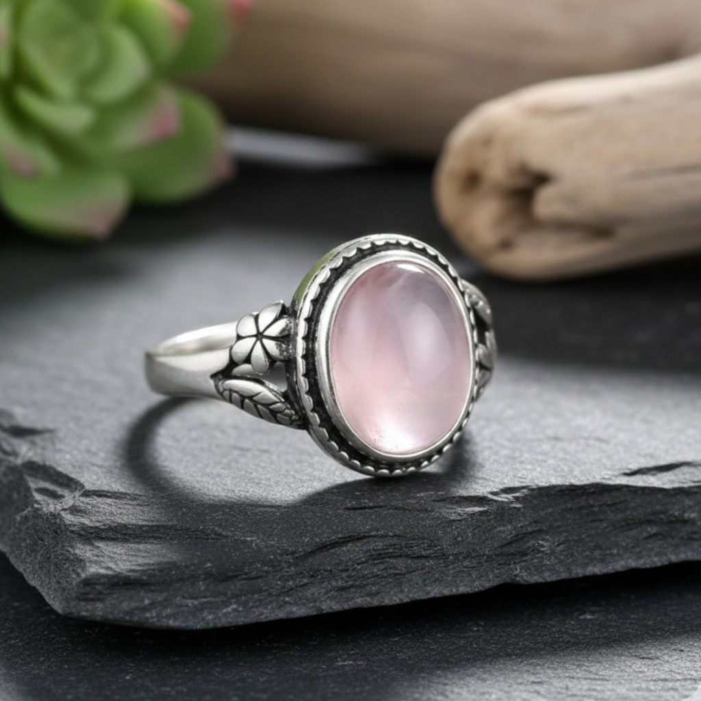 ATELIER-TIBET – Bague “Douceur d’Amour” en Quartz Rose – Harmonie Émotionnelle & Élégance Délicate