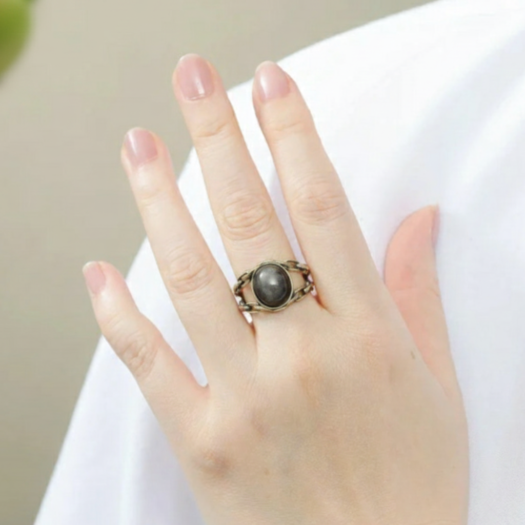 ATELIER-TIBET – Bague “Confiance Sacrée” en Obsidienne Dorée – Ancrage & Force Intérieure