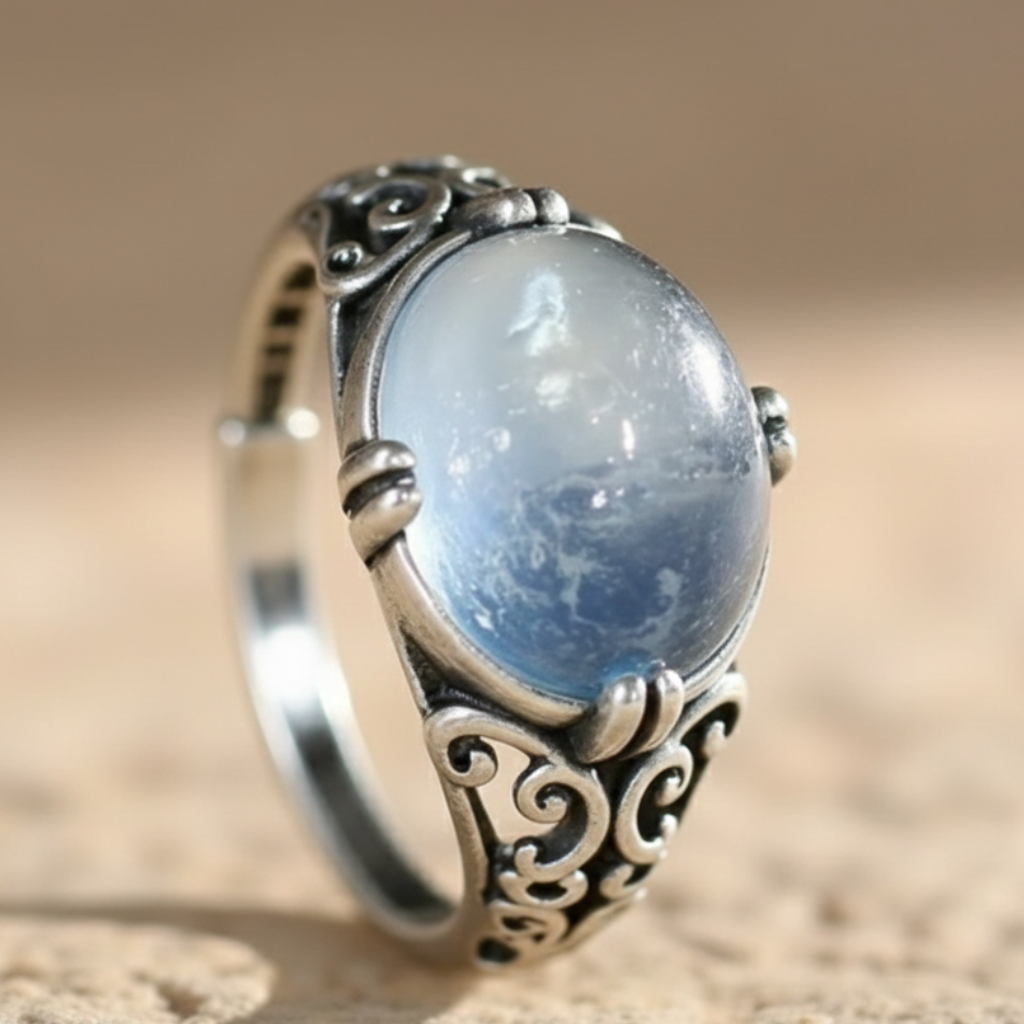 ATELIER-TIBET – Bague Aigue-Marine “Voix de l’Âme” – Argent – Bague ajustable