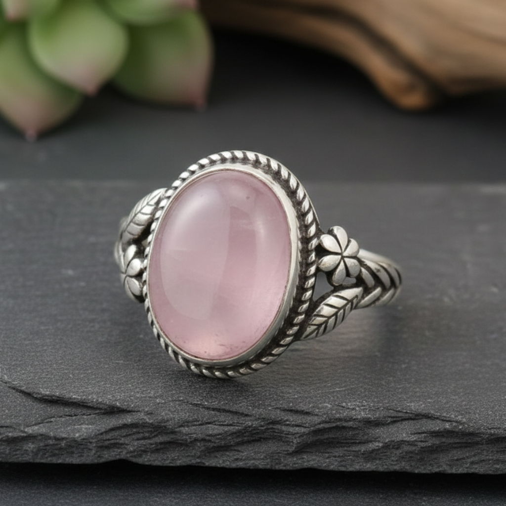 ATELIER-TIBET – Bague “Douceur d’Amour” en Quartz Rose – Harmonie Émotionnelle & Élégance Délicate
