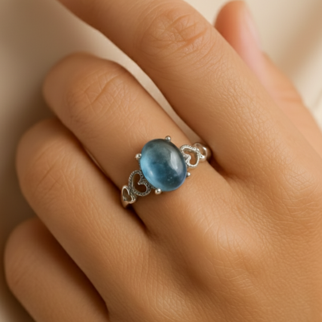 ATELIER-TIBET – Bague Aigue-Marine “Cristal de Mer” – Pierre naturelle & argent – Bague ajustable