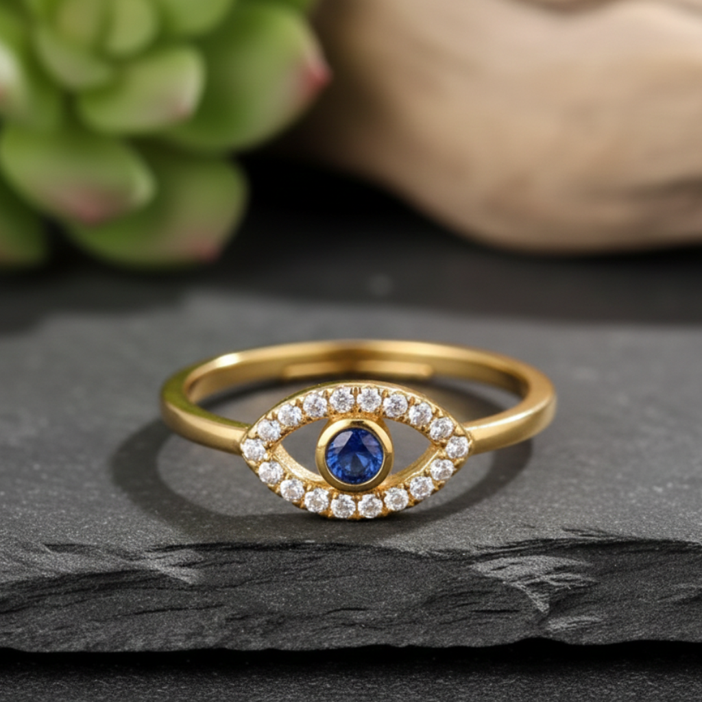 ATELIER-TIBET – Bague “Mauvais Œil” Ajustable – Symbole de Protection & Élégance Lumineuse