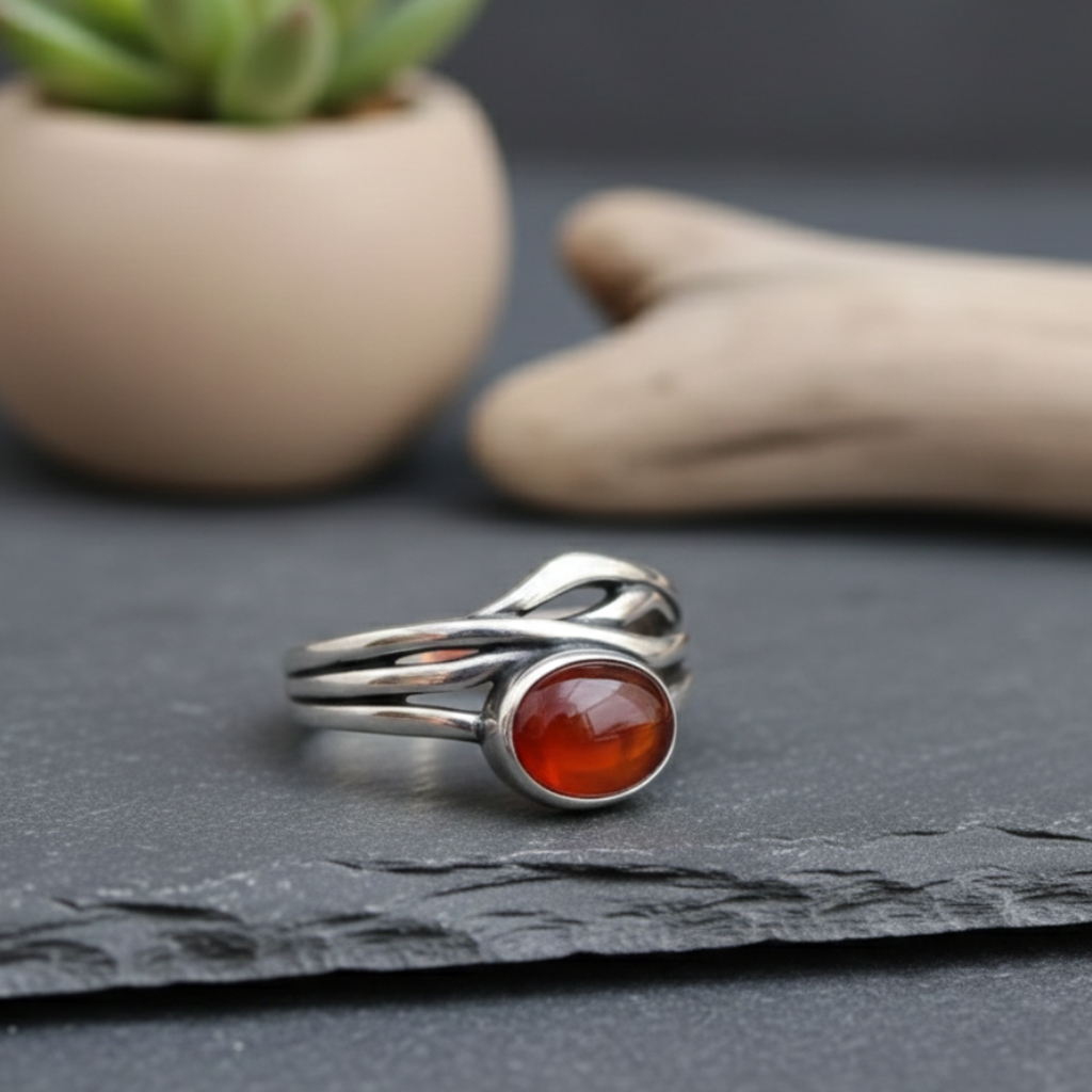 ATELIER-TIBET – Bague “Prema” en Grenat Orange – Vitalité Symbolique & Élégance Lumineuse