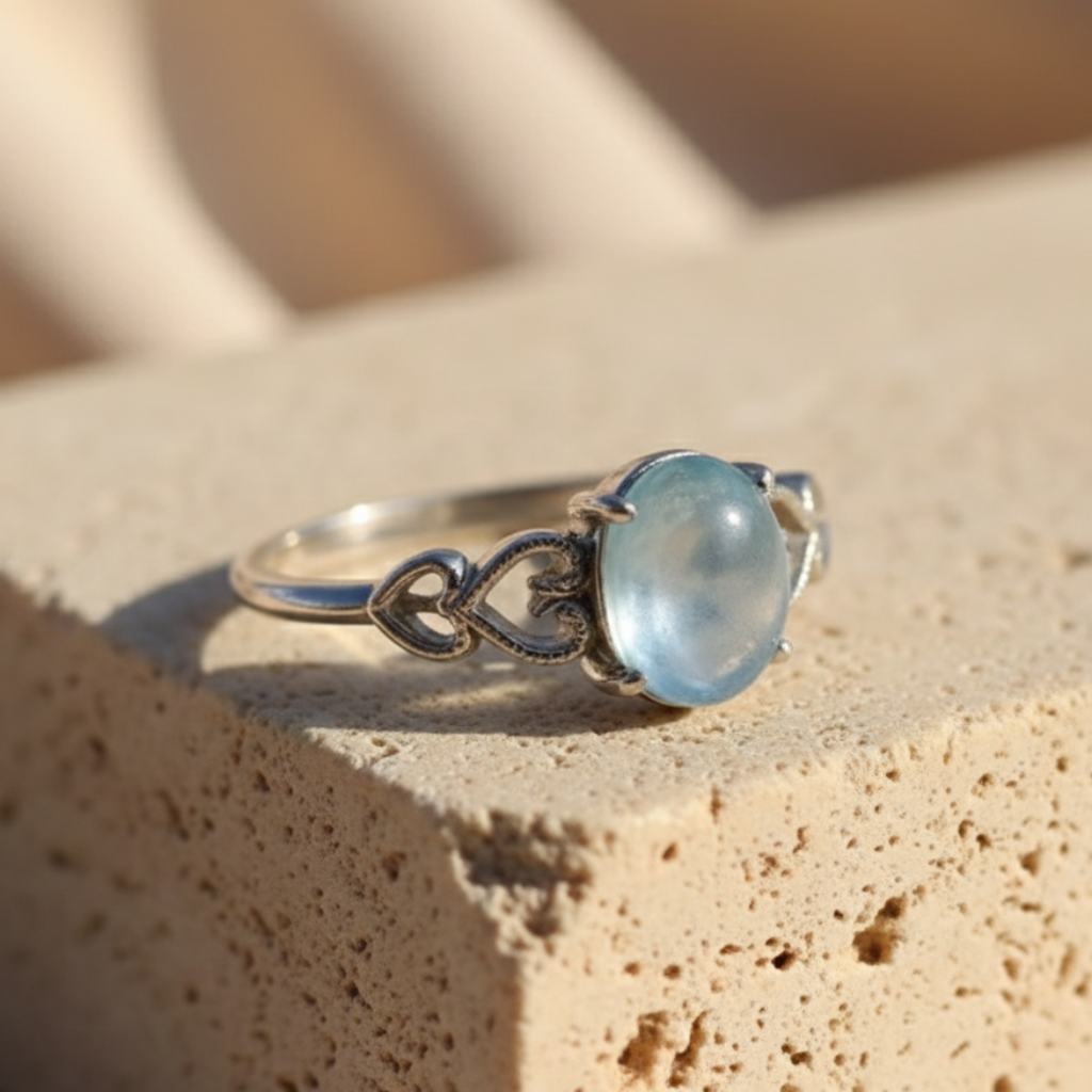 ATELIER-TIBET – Bague Aigue-Marine “Cristal de Mer” – Pierre naturelle & argent – Bague ajustable