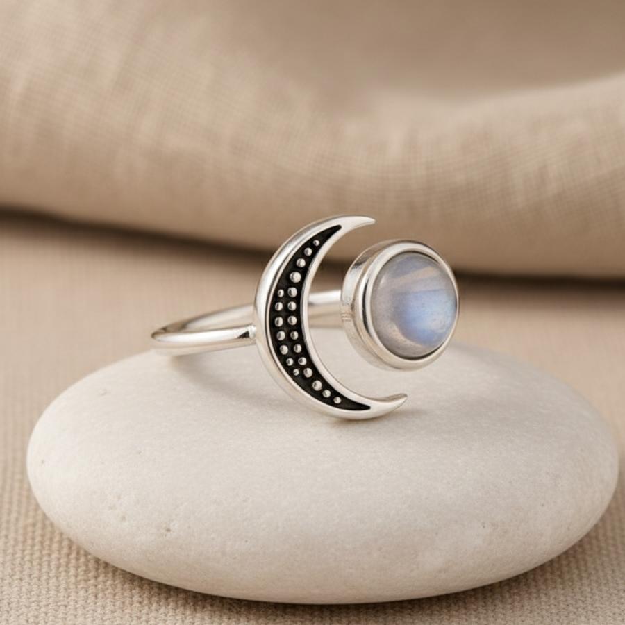 ATELIER-TIBET – Bague Lune Intuitive en Pierre de Lune Naturelle & Argent