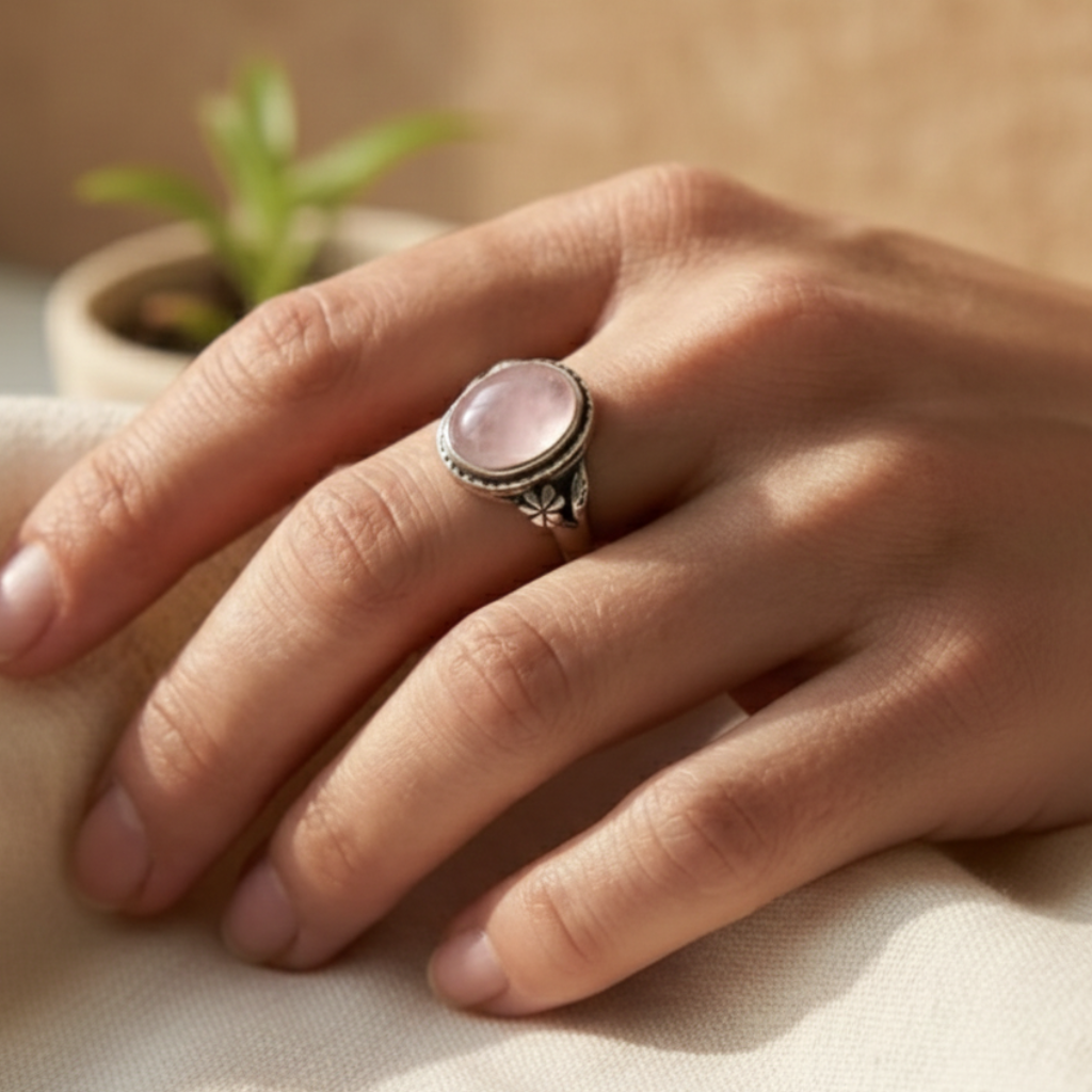 ATELIER-TIBET – Bague “Douceur d’Amour” en Quartz Rose – Harmonie Émotionnelle & Élégance Délicate