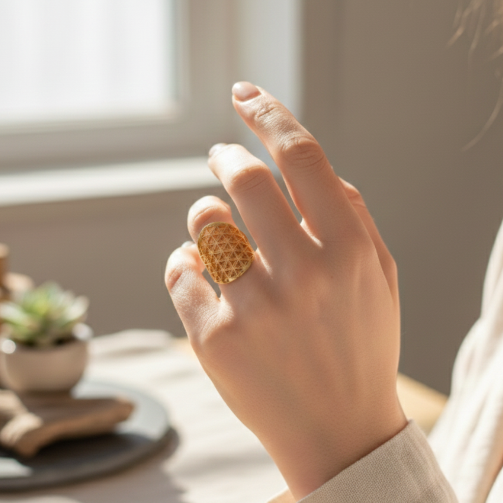 ATELIER-TIBET – Bague “Fleur de Vie” Ajustable – Harmonie Symbolique & Élégance Sacrée