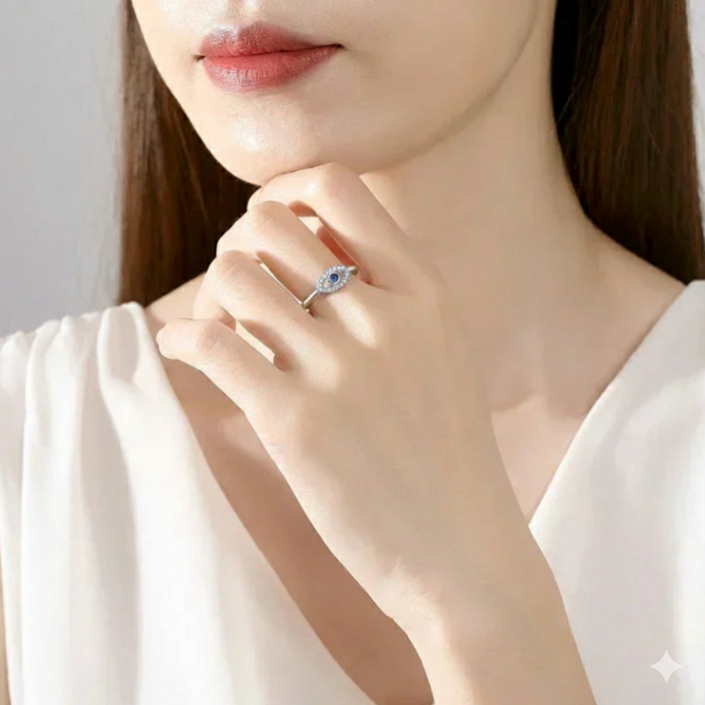 ATELIER-TIBET – Bague “Mauvais Œil” Ajustable – Symbole de Protection & Élégance Lumineuse