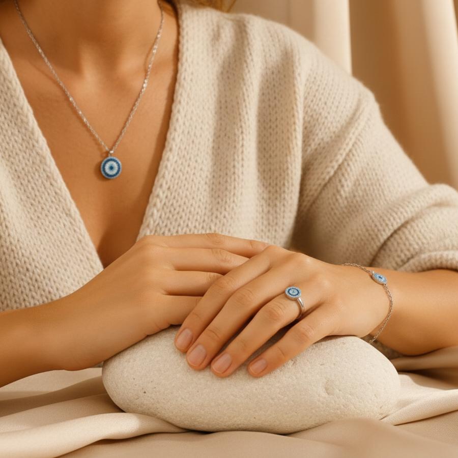 ATELIER-TIBET – Parure Symbolique Œil Bleu “Nazar” – Élégance & Intention